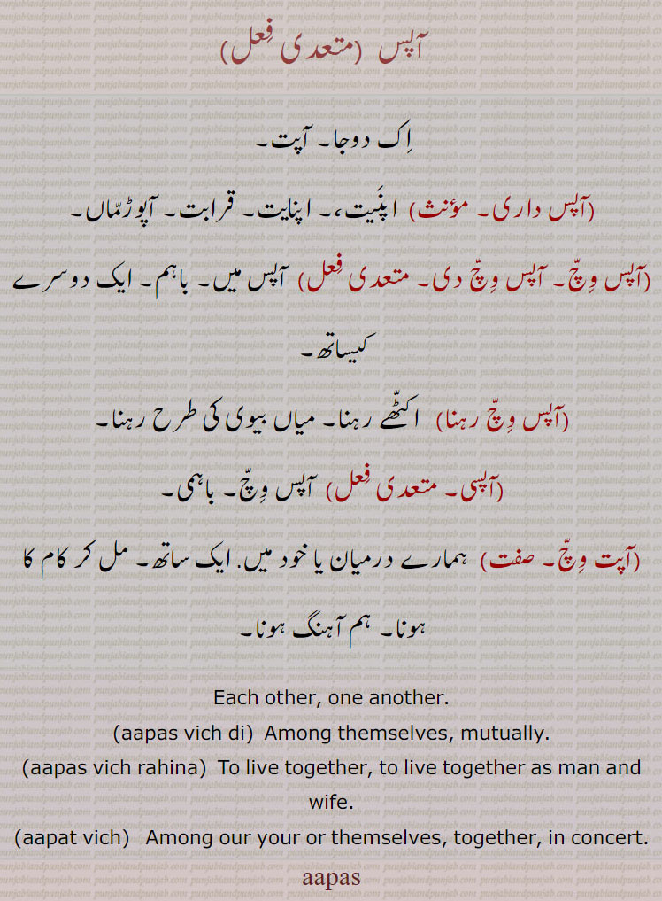 آپس,آپت,aapas, ,aapas vich rahina,aapat vich,aapas vich di, , ਆਪਸ ,آپس، آپس وچ، آپس وچ رہنا،آپت وچ،آپسی، آپس داری ,