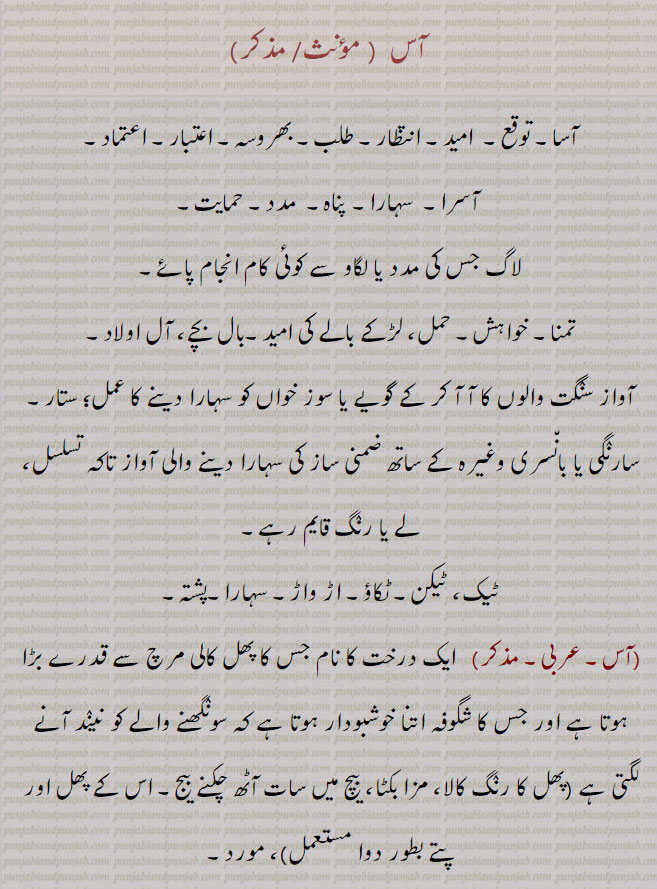آس, آسا ,آشا ,aas, ਆਸ, asa, ਆਸਾ, asha, ਆਸ਼ਾ , آساں پانی پھر جان, توقع , امید، سہارا, آسرا,