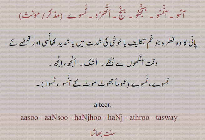 آسو,آنسو,ہنجھو,ہنج,اتھرو,ٹسوے,aaso, aaNso, haNjhoo, , anjh, ਹੰਝੂ,ਆਸੂ,ਆਂਸੂ,ਹੰਝੂ,ਹਿੰਝ,ਅੱਥਰੂ,ਟਸਵੇ, haNj, athroo, tasway, , آسُو, آن٘سُو, ہنٛجُھو, ہنٛج, اَتّھرو, ٹَسوے