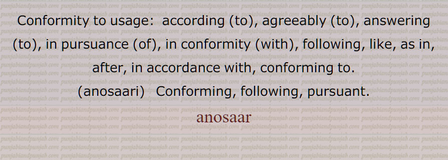 اَنُسار ,اَنوسار,انسار ,انوسار, اس کے مطابق, ریت یا رسم پر چلنا,اَنُساری,انوساری,تابعدار,  according to,conforming to,anosaari,anosaar, ansar ,ansaar,  anosaar,anusaa, ਅਨੁਸਾਰ,ਅ਼ਨਸਾਰ, ਅਨੁਸਾਰੀ,