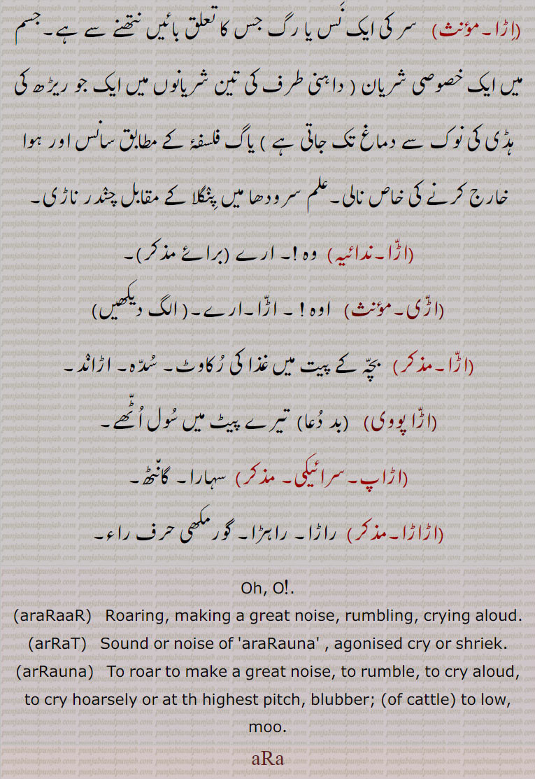  اڑا ,ara,ਅੜਾ,اڑا,,اڑانا  ,اڑاٹ,اراٹ,ارڑاٹ,اڑاٹا  ارڑانا,اڑاڑانا, لگاتار شور مچانا,اڑنگنا,ڈڈیانا, بلیلانا, ڈکرانا,ارڑاؤنا,اڑاٹ پاؤنا,اِڑا,اڑا,اڑی,اڑا, سدہ۔ اڑاند,اڑا پووی,اڑاپ,اڑاڑا,راڑا, راہڑا,araRaaR, ਅਰਡ਼ਾਟ,arrat,  ਅਰੜਾਟ,arrauna, ਅਰੜਾਉਣਾ, ਅਰਡ਼ਾਉਣਾ , ਅੜਾਟ ਪਾਉਣਾ,ara,ਅੜਾ, ਅਰਡ਼ਾਟ,, 