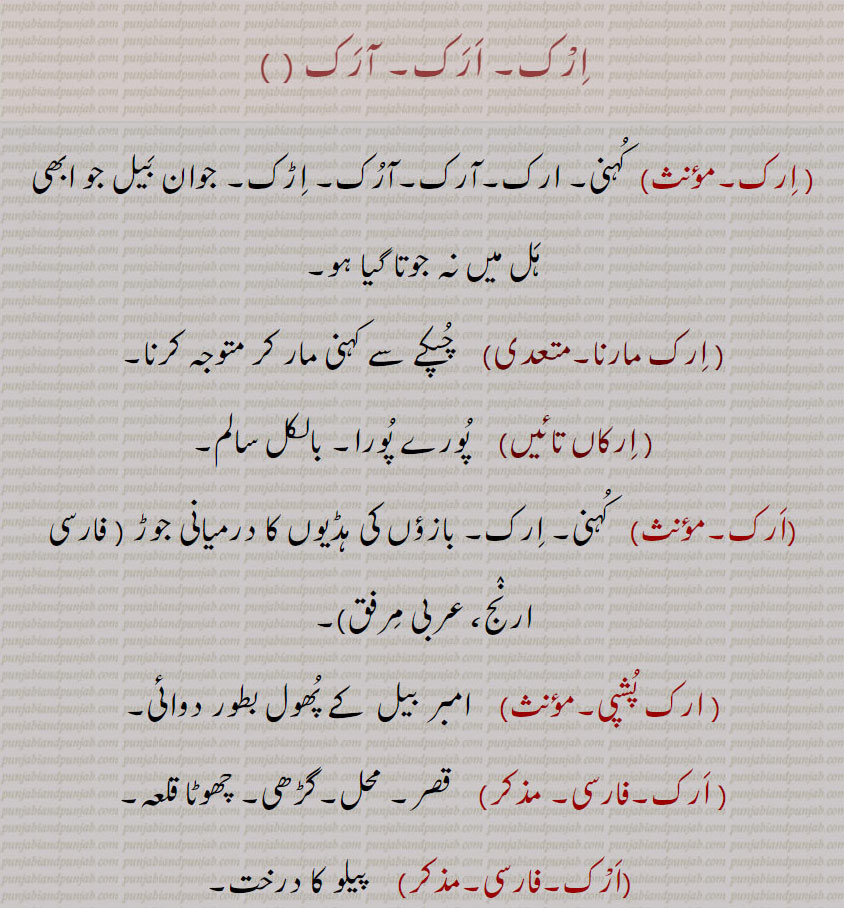   ارک, آرک , ارک مارنا, ارکاں تائیں, ارک پشپی ,اڑک, اڑکاں,اڑکنا,اڑک بڑکڑیاں,اڑکا  ,اڑکا پینا,اڑکا ڈاہنا, اڑکا پانا,اڑک مڑک,اڑکن مڑکن,aRikka, dhauna, aRikka pauna,aRak , aRik  , ਅੜਕ, ਅਡ਼ਿਕਾੱ, ਅੜਿੱਕਾ , ਅੜਚਨ,ਅਰਕ, irk maranr,ark,irk, , irak, arak, aarak