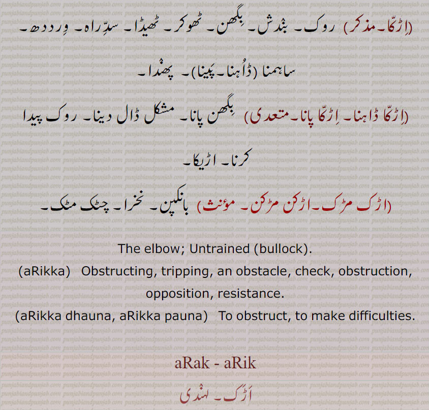   ارک, آرک , ارک مارنا, ارکاں تائیں, ارک پشپی ,اڑک, اڑکاں,اڑکنا,اڑک بڑکڑیاں,اڑکا  ,اڑکا پینا,اڑکا ڈاہنا, اڑکا پانا,اڑک مڑک,اڑکن مڑکن,aRikka, dhauna, aRikka pauna,aRak , aRik  , ਅੜਕ, ਅਡ਼ਿਕਾੱ, ਅੜਿੱਕਾ , ਅੜਚਨ,ਅਰਕ, irk maranr,ark,irk, , irak, arak, aarak