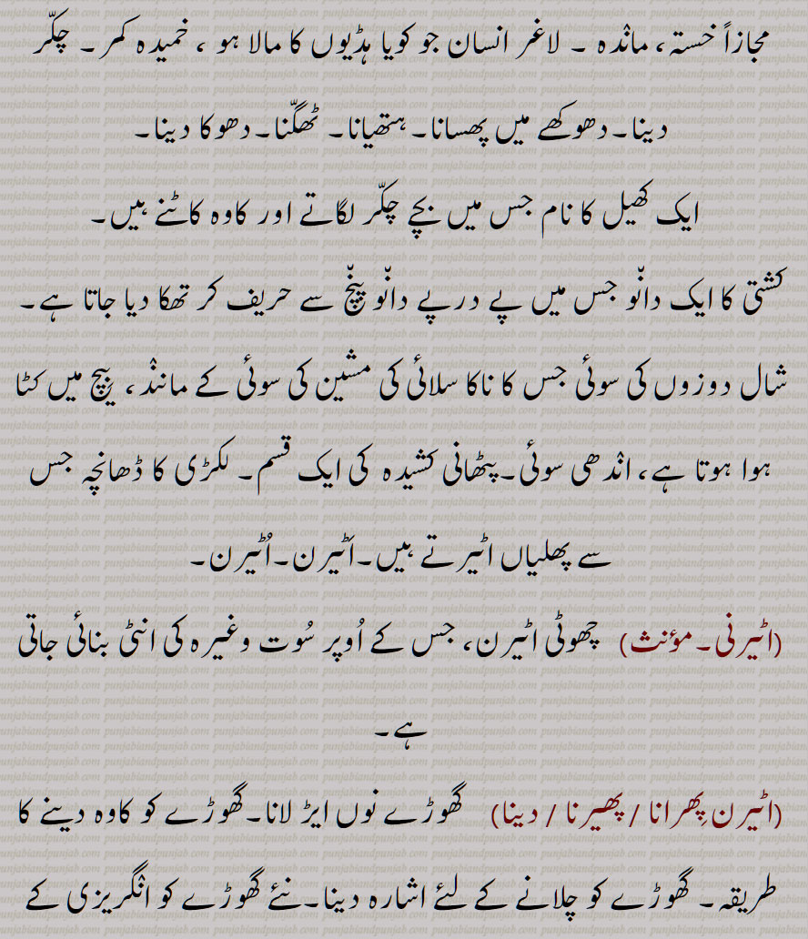  اٹیرن , وہ چیز یا آلہ جس پر انٹی یا اٹی بنانے کے لیے سوت لپیٹتے ہیں,کاوہ, ہاتھ پاؤں نشے یا بیہوشی وغیرہ میں  الٹے سیدھے ہو جائیں, کھیل کا نام , کشتی کا ایک دانو, شال دوزوں کی سوئی ,پٹھانی کشیدہ  کی ایک قسم,,اٹیرنی, چھوٹی اٹیرن, اٹیرن پھرانا ,اٹیرن پھیرنا ,اٹیرن دینا, گھوڑے نوں ایڑ لانا,اٹیرنا, اٹیرو,,رسی بٹنے کا چکر, چرخی, اٹیروا, اٹیر, اٹیرن,  تکلا, ریل, اٹیرنا,لپیٹنا, اٹریندا, اٹیریا, اٹریسی, اٹرییجن,  اٹرواون,اٹروان, Reel, yarn  twister or frame for making  atti , a wooden frame on which  thread is reeled, filature, aTerna, ater lai jaana, aTere  jaana, ateran ho jaana,aTeran,  " ਟੇਰਣ, ਅਟੇਰਣਾ, ਅਟੇਰਨ, ਅਟੇਰਨਾ 