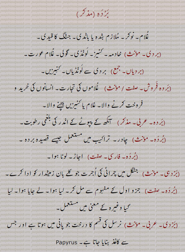 بردہ، بردی, بردیاں, بردہ فروش, بردہی, بردیا, بردیت,بردیہی, slave. servant, ਬਰਦਾ, ਬਰਦੀ, barda, bardi