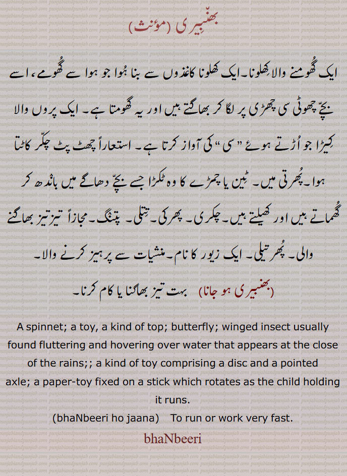  بھنبیری,bhanbeeri,bhambeeri, ਭੰਬੀਰੀ , بِھمبری, بھنوِیری, بھمنبیری, بھمیری ,bhambeeri ho jaana,ਭੰਬੀਰੀ ਹੋਜਾਣਾ,