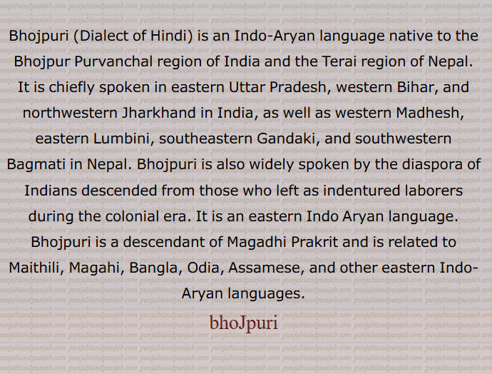 بھوج پوری , بھوجپُوری ,ہندی کی بولی, ایک ہند آریائی زبان ہے , Bhojpuri ,Dialect of Hindi  is an Indo-Aryan language native to the Bhojpur Purvanchal region of India, bhoJpuri,  ਭੋਜਪੁਰੀ 