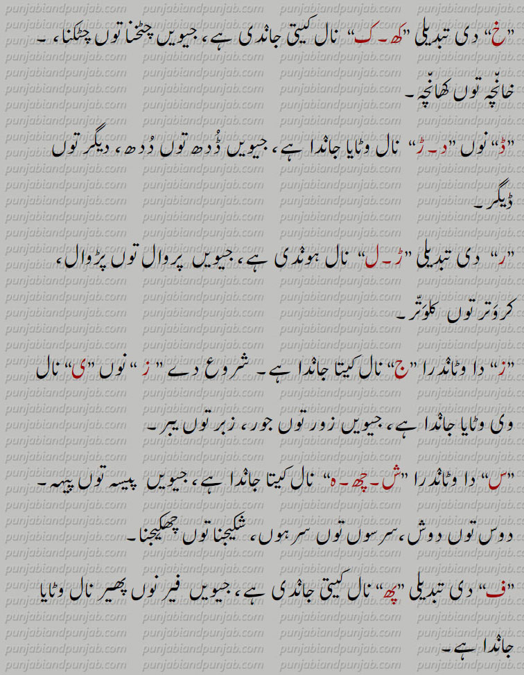 پنجابی الفاظ کا ادلا بدلا۔مختلف بولیوں میں پنجابی حروف کی تبدیلی
، پنٛجابی حروف تہجی کا تبادلہ، Alphabet Swap of Punjabi Letters