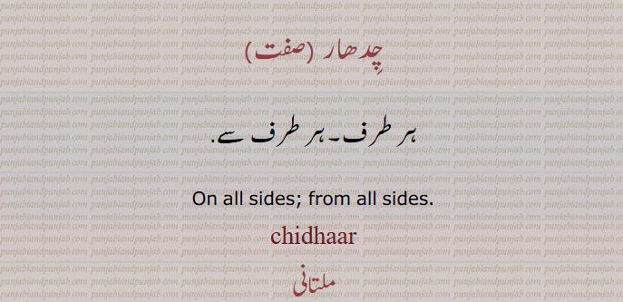    چدھار,چیدھار چِدھار ,ہر طرف۔ہر طرف سے,On all sides; from all sides.chidhaar, ਚਿਧਾਰ, chidar , chidhar