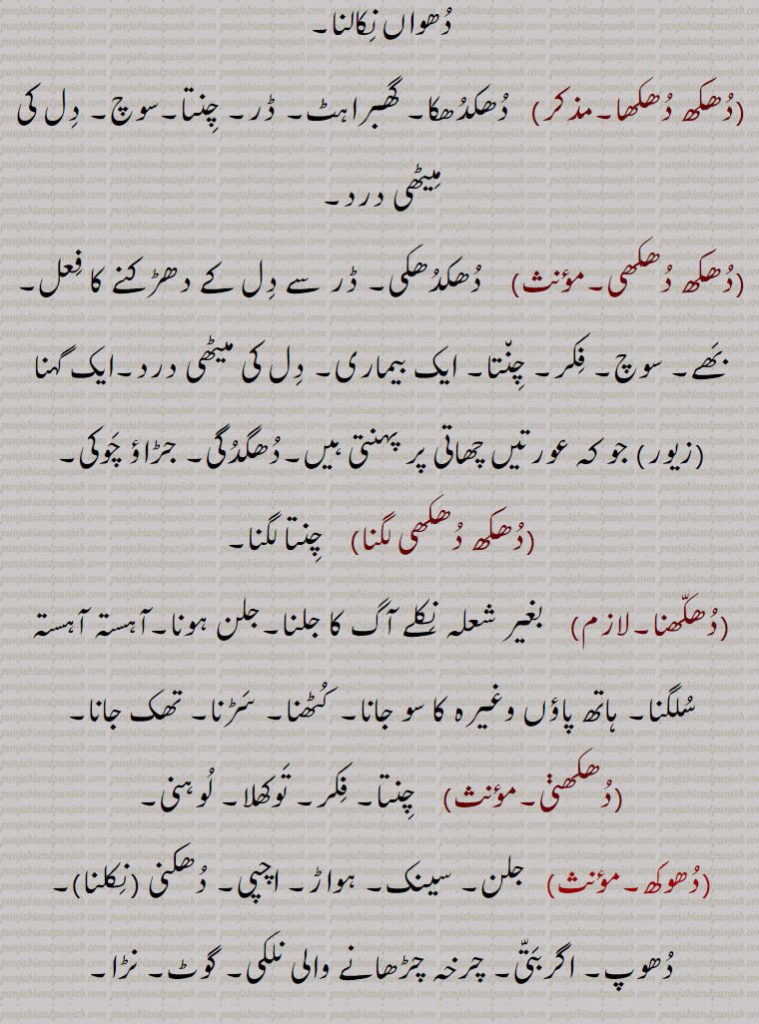   دھکھ دھکھی,دھکھ دھکھی لگنا ,دھکھنا,دھکھنی,دھکھ دھکھا,دھکھانا,دھکھا,دھکھ دھکھ اُٹھنا,دھکھ دھکھ,دھکھ, پینا ,دھکھ اٹھنا, dhukh , ਧੁਖ, dhookh,   ਧੂਖ,دھوکھ جلانا,دھوکنا ,دھوکھ کڈھنا,دھوکھ , shahmukhi to urdu, English, meaning in Urdu,meaning in English, Dictionary,Punjabi To Urdu Translation,Shahmukhi Punjabi, شاہ مکھی پنجابی لغت, ਪੰਜਾਬੀ, 
