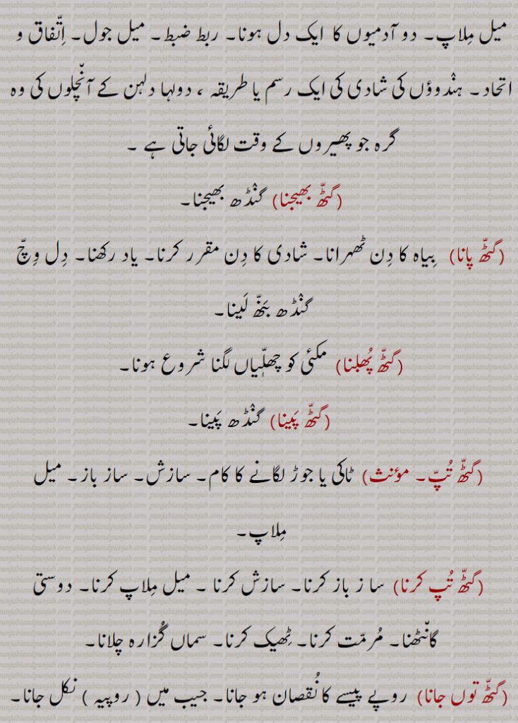  گٹھ, گٹھ, گنڈھ , گٹھ، گٹھ، گنڈھ ، گٹھ اکھڑنا،گٹھ بندھن،گٹھ بھیجنا،گٹھ پانا،گٹھ پھلنا،گٹھ پینا،گٹھ تپ،گٹھ تپ کرنا،گٹھ توں جانا،گٹھ جوڑ،گٹھ جوڑا،گٹھ جوڑا کرنا،گٹھ جوڑنا،گٹھ دا پورا،گٹھ دا پیسہ،گٹھ دار،گٹھ دینا، گٹھ کپ،گٹھ کترا،گٹھ کترنا،گٹھ کٹ/ کٹا/کٹیا، گٹھ کٹنا،گٹھ کھلھنا،گٹھ کھولھنا،گٹھ گوبھی،گٹھ لینا،گٹھا،گٹھانا،گٹھائی،گٹھت،گٹھری،گٹھڑ،گٹھڑی،گٹھڑی بنھنا،گٹھڑی ہونا،گٹھل،گٹھنا،گٹھڽا،گٹھنی،گٹھنی لانا،گٹھوانا۔ گٹھوانا،گٹھوائی،گٹھوت،گٹھوتی،گٹھی،گٹھی،گٹھیا۔گٹھئیا۔گٹھیا باؤ،گٹھیلا،گٹھیے دا روگی،,gaTTh deni, gaTTh, gaNDh, gaTTh/gaNDh paauni,gaTTh tupp, gaNDh tupp karna, gaTTha, gaNDha, ਗੱਠਾ,ਗੰਢਾ ,gaTThal, ਗੱਠਲ , gaTThaR, ਗੱਠਡ਼ , gaTThi, gaNDhi, ਗੱਠੀ, ਗੰਢੀ,gaTThna, ਗੱਠਣਾ , gaTThni ,ਗੱਠਣੀ, gaTThni,gaNDh laauni, gaNDhaai,ਗਠਾਈ ,ਗੰਢਾਈ  ,gaThar,  ਗਥਰ, gaTheea, ਗਠੀਲਾ ,gaThna,gaNDhna,   ਗਠਣਾ ,ਗੰਢਣਾ , gaNDhejaana, ਗੰਢੇਜਾਣਾ ,gaThri, gaThRi, ਗਠਡ਼ੀ,  ਗਠਰੀ ,gaThRi honi, gaThRi karni, gaThaauna,gaNDhaauna, ਗਠਾਉਣਾ, ਗੰਢਾਉਣਾ , gaThwaai, gaNDhwaai, ਗਠਵਾਈ, ਗੰਢਵਾਈ , gaThwaauna, gaNDhwaauna,  gaNDheri , ਗੰਢੇਰੀ , 