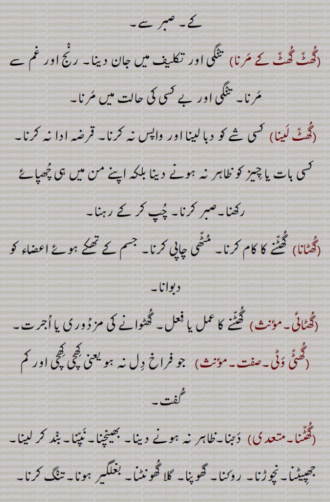  گھٹنا ,گھٹناں,پاجامہ, گھٹنوں تک کا پاجامہ,گھٹنی,گھٹ,گھٹ گھٹ کے,گھٹ گھٹ کے مرنا,گھٹ لینا,گھٹانا,گھٹائی,گھٹی وٹی,گھٹواں,گھٹوِیں,گھٹیاں,گھٹیجنا,جھپیٹنا, بند ہو جانا,ghutanna,drawer, trousers, pajama,ghuttna, to press down, to squeeze, to choke,ghutnna ,ghutnnan , ਘੁਟੰਨਾ,  ghuttna,  ਘੁੱਟਣਾ,, 