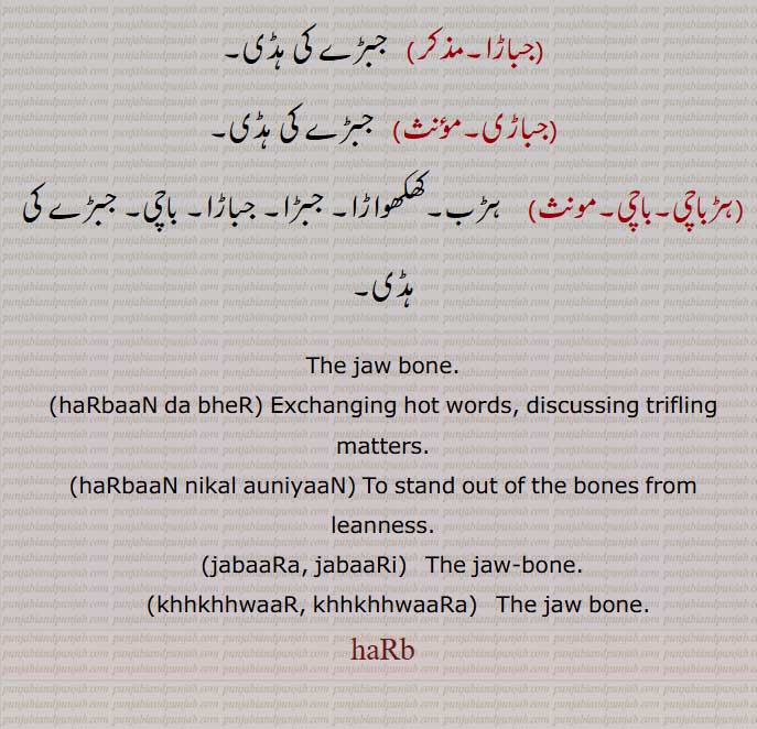  ہڑوھائی, ہوھائی, باچی, ہڑباچی, ہڑواٹھی,ہڑاب,جبڑے کی ہڈی , ہڑباں,ہڑباں سیکنا,ہڑباں بھنّنا ,ہڑباں پھیہنا,ہڑباں توڑنا,ہڑباں دا بھیڑ,ہڑباں نِکل آنا,ہڑباں نکلنا,    ,ہڑاب, چڑاب,کھکھواڑ,کھکھواڑی,جباڑا,جباڑی,ہڑباچی,باچی,  ہڑواں,ہڑو,haRbaaN da bheR, haRwaaN, haRw ,haRbaaN nikal auniyaaN,   ,jabaaRa, jabaaRi,hhkhhwaaR, khhkhhwaaRa,  jaw bone,ਹੜਬ, ہڑب,jaw-bone,,ਖਖਵਾੜ, کھکھواڑ,  ਜਬਾੜਾ ,جباڑا, ਬਾਚੀ,باچی,, 