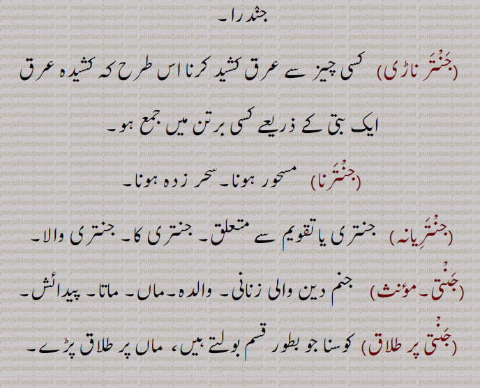 جنت,جنتر,کل,مشین, باجہ,بغیرپرودوں یعنی تار والا  ساز, آلہ, پلاس, زنبور, گجراتی قفل, بازی گر, رصد گاہ, تاریخوں والی کتاب, پنجانگ, پترکا, جھنجن, ایک زیور, ایک پھلی دار پودا, مشین چلانے والا, باجہ بجانے والا,طلسمی نقشہ, ٹوٹکا,کوسنا, جنم دینے والی, ماں, مسحور ہونا, تعویذ گنڈا, جادو,رصد گاہ, آلات رصد,جنتر منتر,جنترک,جنترک جگتی,جنترک مثرن,جنترک وِشلیشن,جنتری,جنتری منتری,جنتی,جنتر ناڑی,جنترنا,جنتریانہ,جنتی پر طلاق,Machine, jaNtar, jantar, ਜੰਤ੍ਰ , ਜਨਤਰ, jaNtar maNtar,  ਜੰਤਰ , ਮੰਤਰ, jaNtari,   ਜੰਤ੍ਰੀ  , ਜੰਤਰੀ, jaNtari maNtari, janar,  ਜੰਤਰ , Instrument, implement, machine, engine, apparatus,  contrivance, diagram of mystical character, amulet, charm, inferior variety of rice, jaNt,, 