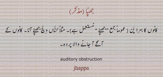 جھپا , jhappa , ਝੱਪਾ ,auditory obstruction,کانوں کا بہرا پن۔ 