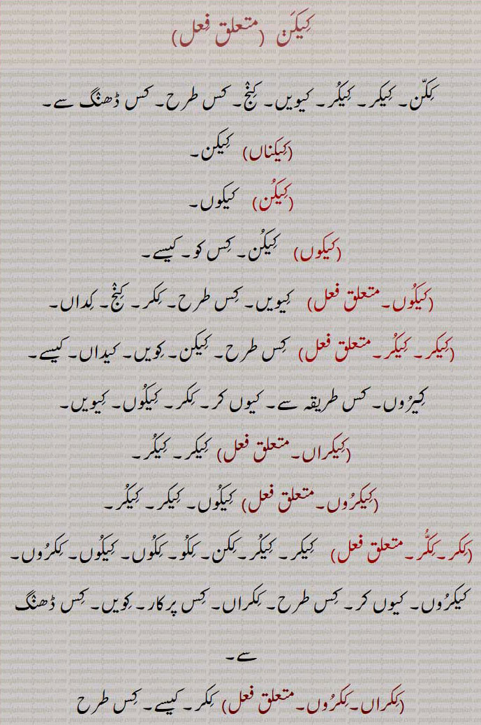 "کیکن, کیویں, کنج, کس طرح,کیکناں,کیکوں, کیسے,کیکوں,کیکر,کیکراں,کیکروں,ککر,ککراں,ککروں,ککوں,کیکنے,کیکن آرے,کیکن ہارے,کیکن وٹ,کیکن وادھا ,کیکنئے, کیکنا,کیکن,Why, what for, how, in what manner, keekar,  ਕੀਕਰ ,kikar, ਕਿਕਰ, keekun, keekur, keekroon, kekoon, keekan,  ਕੀਕਨ, kikar,کیکن  ,keekan, ਕੀਕਣ, kikan, ਕੀਕਨ, 